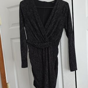 Iris Shimmering Black Long Sleeve Dress